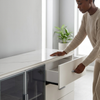 Modern Storage Cabinet with Drawers and Glass Doors