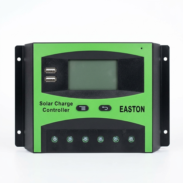 50A PWM Solar Charge Controller 12-24V front view with display and USB ports - 60A PWM Solar Charge Controller 48V