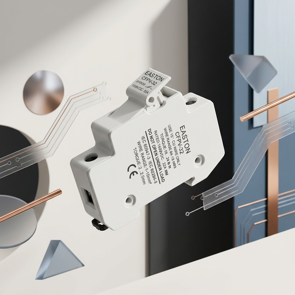 DC Circuit Breaker 32A High Voltage Protection Switch shown in a modern design with electrical circuit elements.