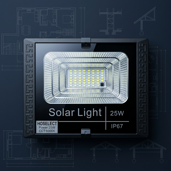 25W Solar Floodlight showing an efficient solar-powered lighting solution for outdoor use.