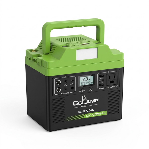 720Wh Portable Power Station AC Output USB-C Solar with display and handle for easy transport.
