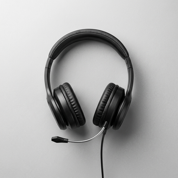 FX-07 Wired Headset with Microphone on a grey background, designed for calls and gaming.