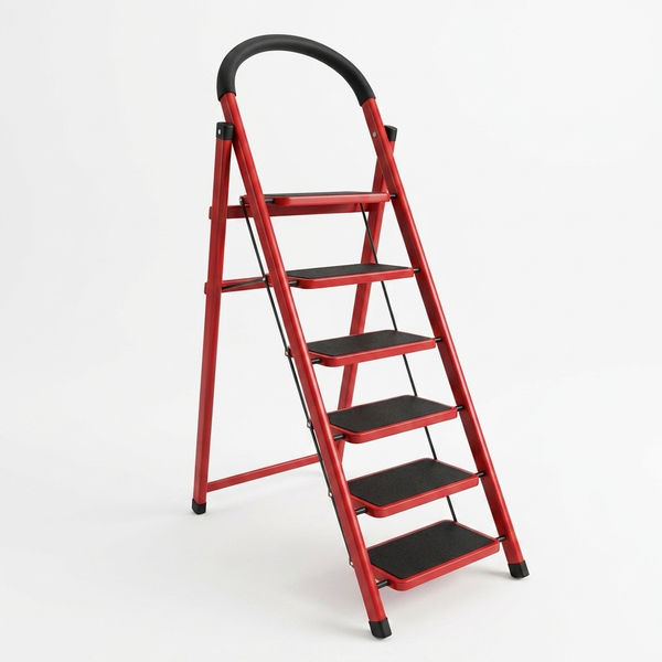 6-Step Household Folding Ladder with stable A-frame design and non-slip steps for increased safety and reach. 7-Step Household Folding Ladder