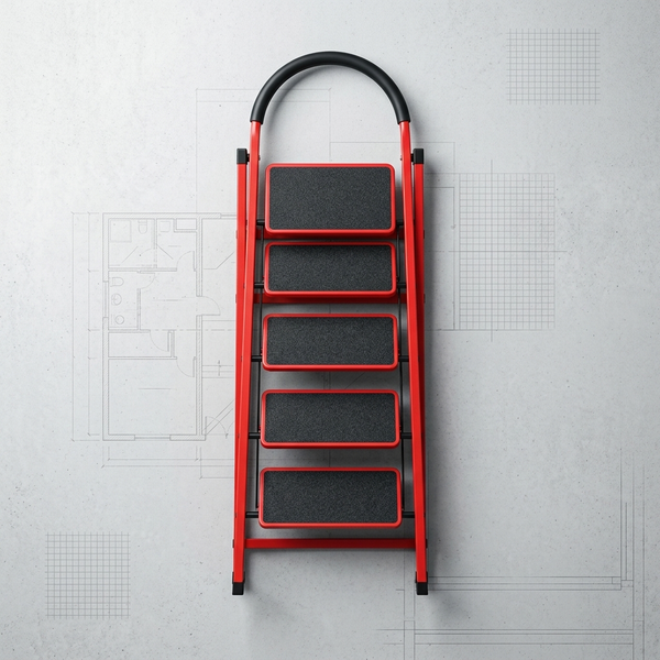 6-Step Household Folding Ladder with five steps and a sturdy A-frame design for household tasks. 7-Step Household Folding Ladder