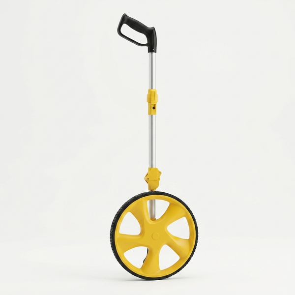 Three-Section Telescopic Measuring Wheel with large yellow wheel and adjustable handle for easy storage