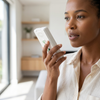 Woman using the Wireless Call Button Pager Set with Charging Docks for simple communication at home.