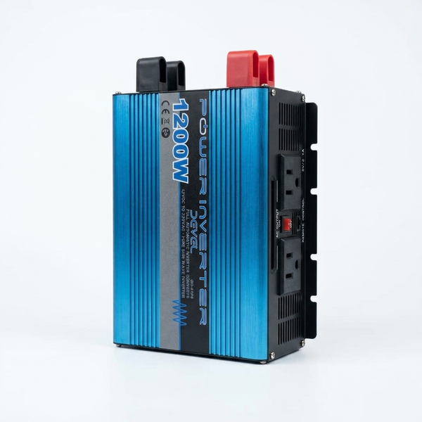 12V 1200W Pure Sine Wave Inverter with blue casing and power connectors for converting DC to AC power.