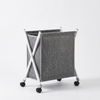Collapsible Laundry Basket with Wheels in grey fabric and wheeled frame for easy laundry transport.