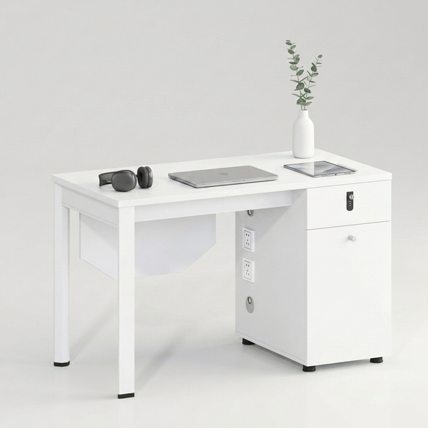 Smart Office Desk Pedestal Power Outlets Lock Drawer with integrated power outlets and modern design.