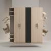 4 Door Wardrobe with Open Shelves in light wood style, featuring enclosed storage and open shelving.