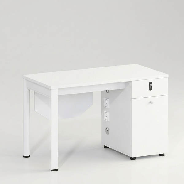 Smart Office Desk Pedestal Power Outlets Lock Drawer with power outlets and lockable drawer.