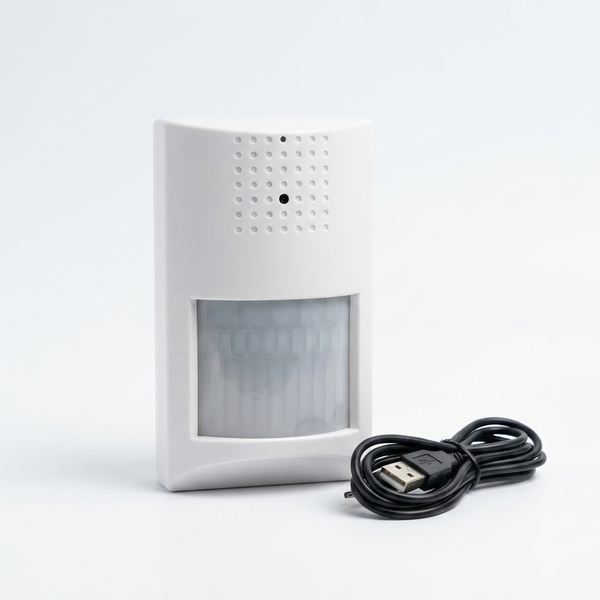 PIR Motion Sensor Home Surveillance Unit on a white background with a USB cable