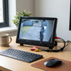 TFT Colour Monitor Display Screen showing a live camera feed on a desk with a keyboard and mouse.