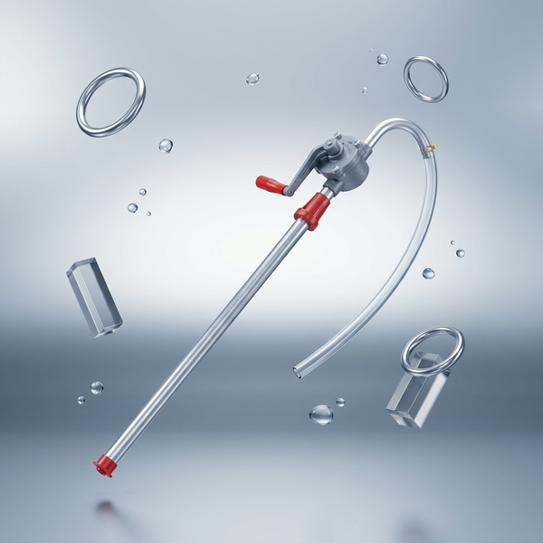 Manual Oil Transfer Pump with hose and handle, designed for transferring oil without electricity.