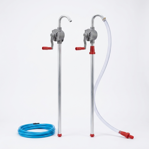 Manual Oil Transfer Pump showing two hand-operated pumps with hoses for oil transfer.