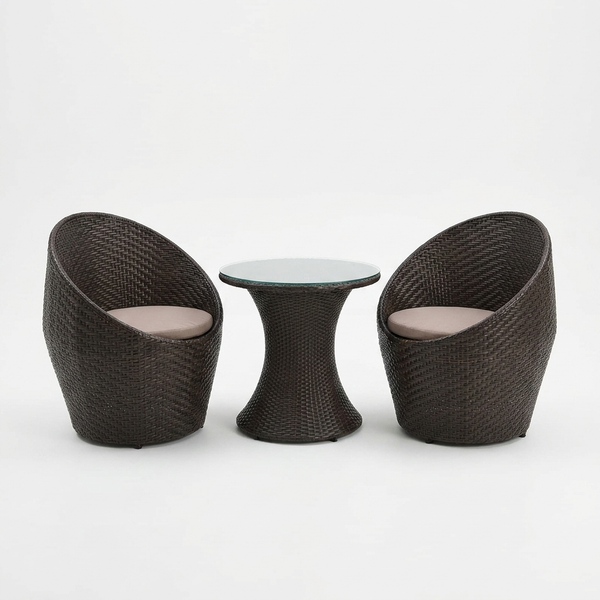 3-Piece Rattan Outdoor Bistro Set featuring two stylish chairs and a chic table.