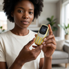 A person holding a Compact Mini GSM Mobile Phone with Keypad, showcasing its simple design and functionality.