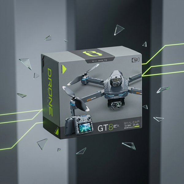 Remote Controlled Quadcopter Drone packaging showcasing GT8 EX model and handheld controller.