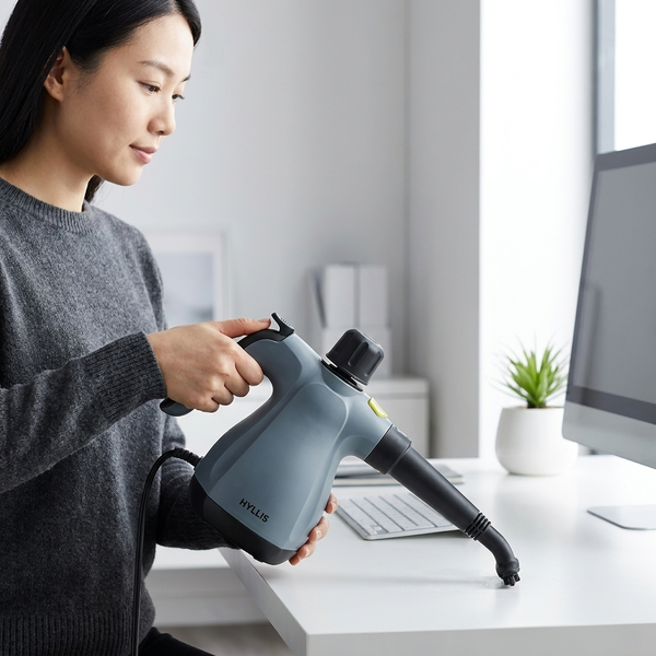 User using a 1200W Handheld Steam Cleaner for efficient and targeted cleaning at home.