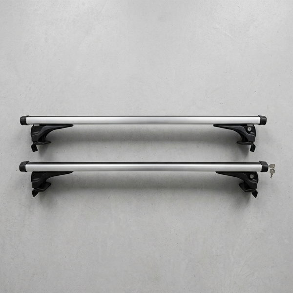 120cm Lockable Car Roof Crossbars displayed on a concrete surface, showcasing lockable features and sturdy design.