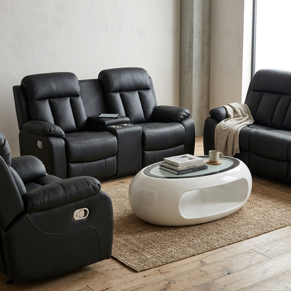 Modern Black Comfort Sofa Set featuring a luxurious, deeply cushioned design arranged in a stylish living room setting.