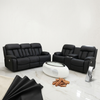 Modern Black Comfort Sofa Set featuring plush seating and a stylish coffee table on a marble floor.