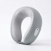 Wearable Neck Massager in soft grey fabric design with integrated controls for easy operation, ideal for relaxation.
