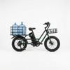 Electric Utility Bike with Front & Rear Carriers featuring two large water bottles on the rear carrier.