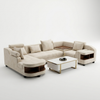 Modern Curved Sectional Sofa with elegant beige fabric and stylish side tables for comfortable living room seating.
