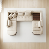 Modern Curved Sectional Sofa with beige upholstery and pillows, featuring an overhead view showcasing its spacious design.