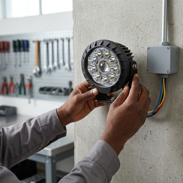 Installing an LED Wall Light in a workshop environment for practical lighting solutions.