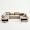 Modern Curved Sectional Sofa in a light beige color with plush cushions and a stylish curved design.