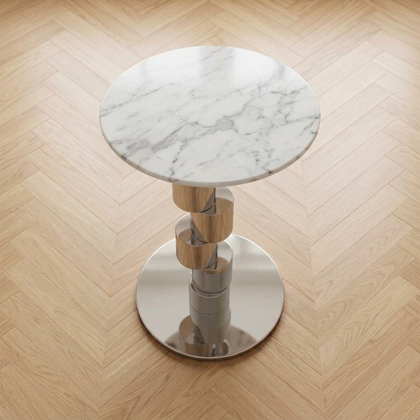 Round Modern Accent Side Table with marble top and sleek metal base, perfect for contemporary living spaces.