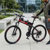 VoltTrail Electric Cycling Bike showcased beside a man in an urban park setting.