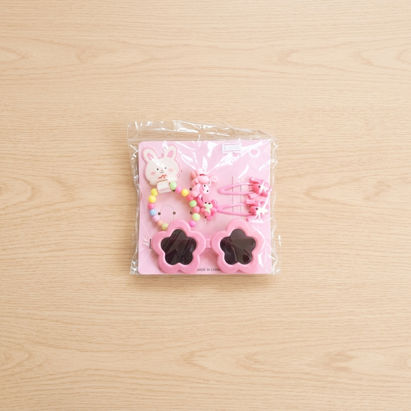 Childrens Hair Accessories & Sunglasses Set in package featuring colorful hair clips and beaded accessories.