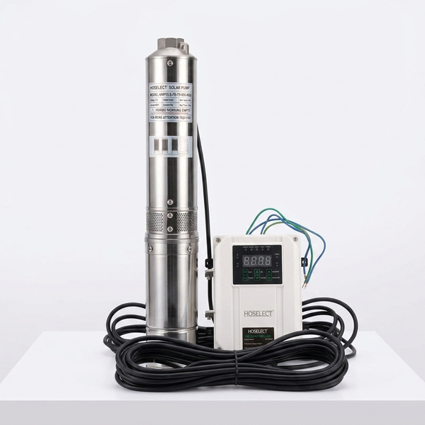 12V 9Ah Solar Water Pump System with stainless-steel pump and digital controller, ideal for low-voltage applications.