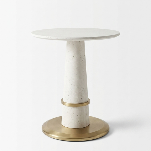 White Round Side Table with Gold Base