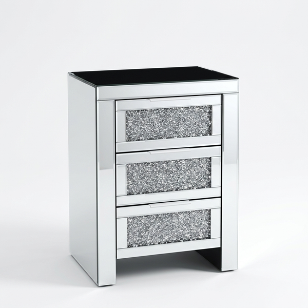 Mirrored 3-Drawer Bedside Table