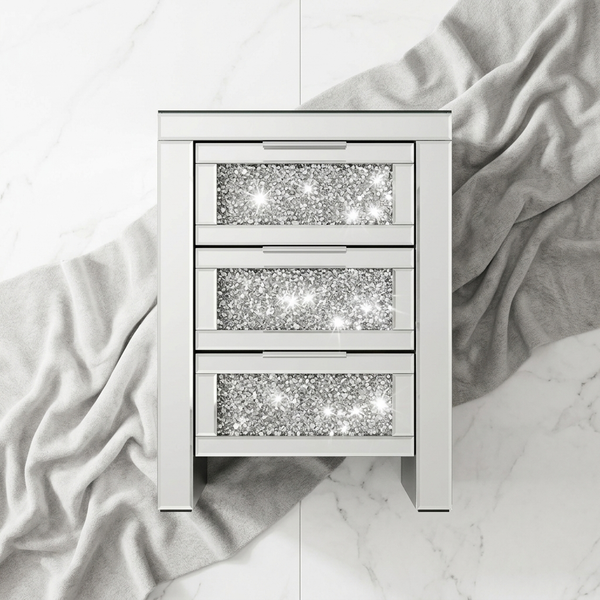 Mirrored 3-Drawer Bedside Table