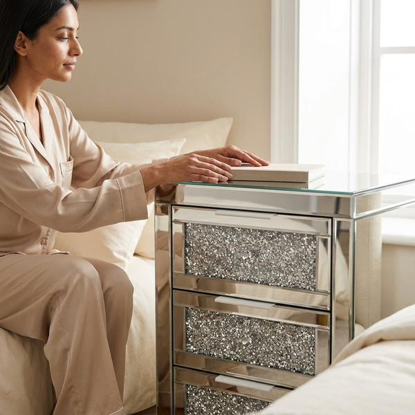 Mirrored 3-Drawer Bedside Table