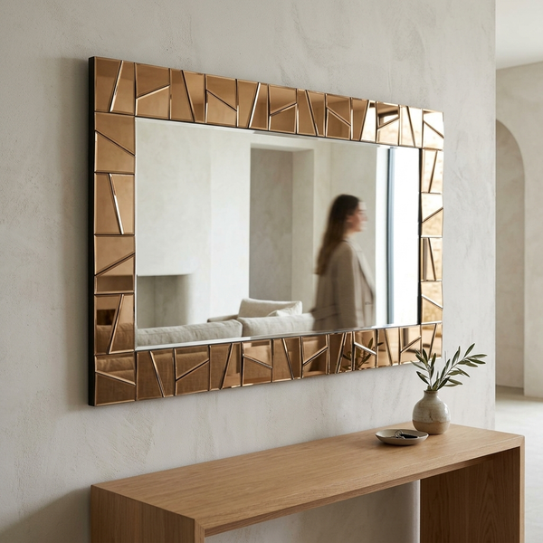 Large Decorative Geometric Wall Mirror with a unique design reflecting stylish interior decor.