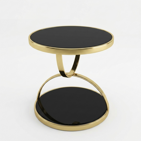Modern Round Black and Gold Side Table