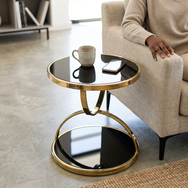 Modern Round Black and Gold Side Table