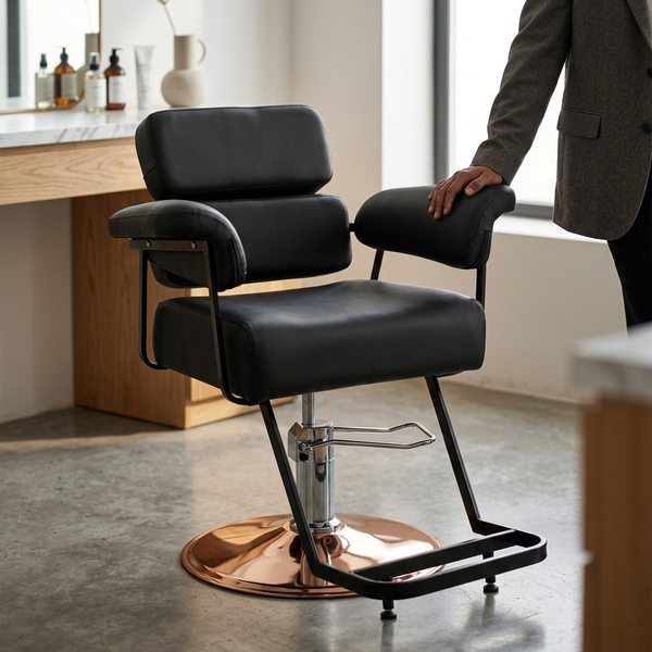 Black Adjustable Salon Styling Chair with Footrest