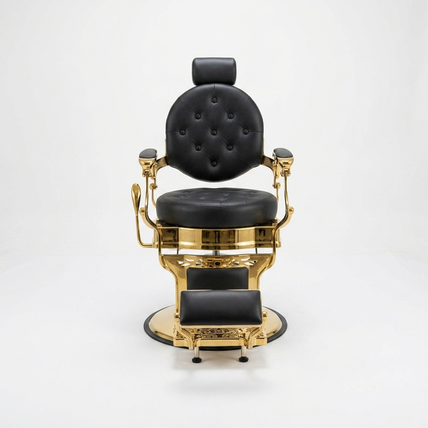 Classic Black and Gold Barber Chair with Footrest