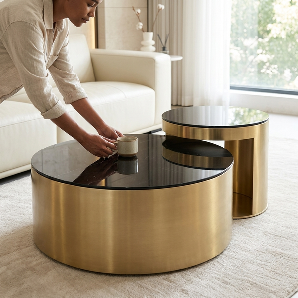 Modern Round Gold-Tone Coffee Table