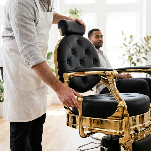 Classic Black and Gold Barber Chair with Footrest