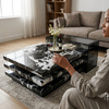 Modern Black Marble-Look Rectangular Coffee Table