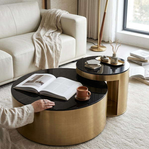 Modern Round Gold-Tone Coffee Table