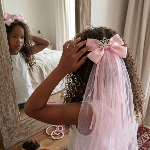 Pink Bow Tiara Hair Clip